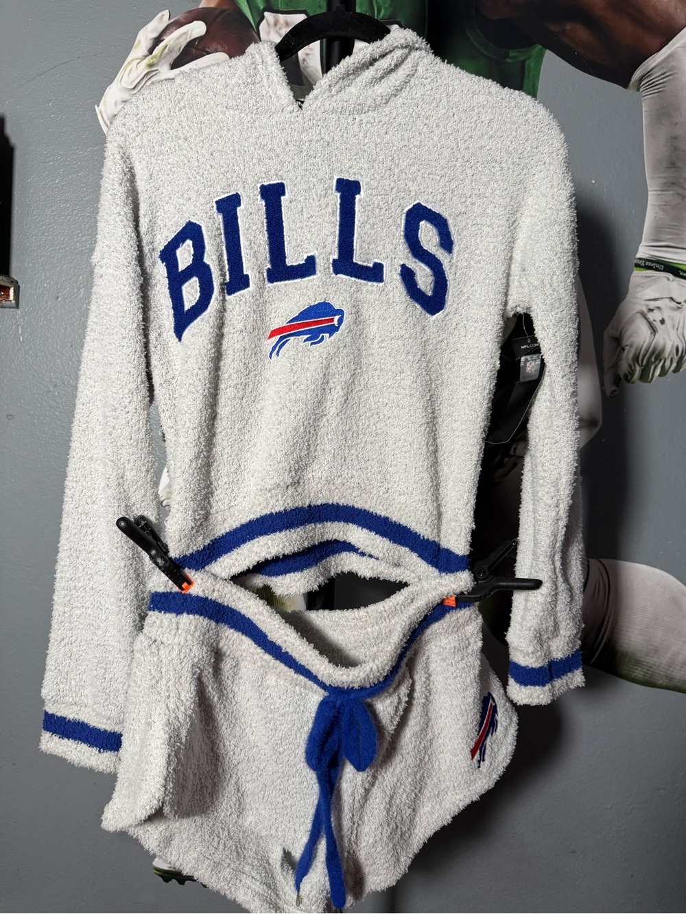 NFL Bills White and Blue Plush Zip-Up Hoodie Sweater